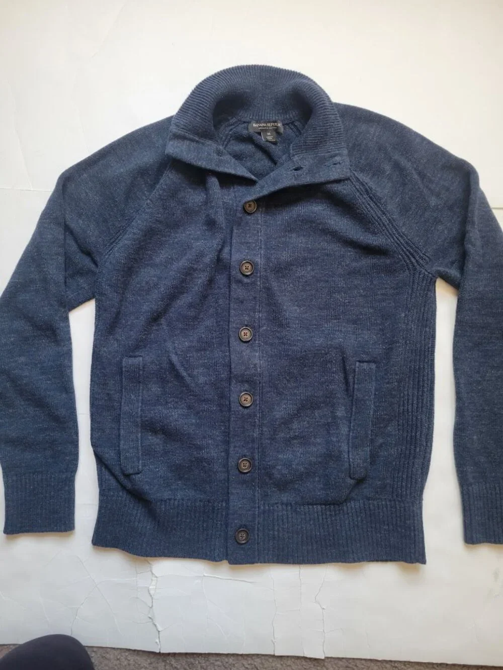 Banana Republic blue organic cotton cardigan full button-up front side pockets